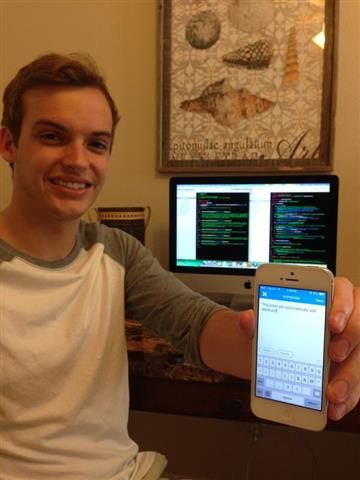 Jesse Stauffer shows off his app and one of its features - self destructing tweets. Users can time tweets to delete themselves. 