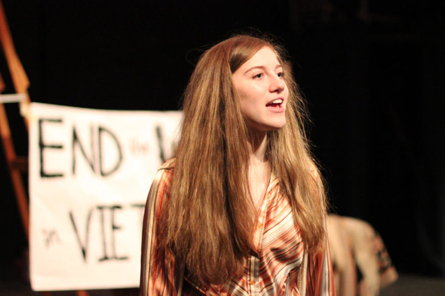 During theatre’s 24-Hour PlayFest, junior Savannah Decrow plays a teen activist during the Kent State Shooting.
