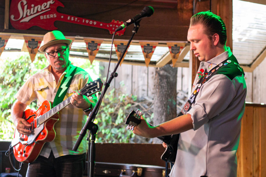 Ryan Glenn Band performs on stage at Love & War in Texas alongside his band members Dave Moore, Steven Kistner, and Nate Morefield. Moore is Ryan Lafollette’s stepfather and accompanies him on guitar and vocals.