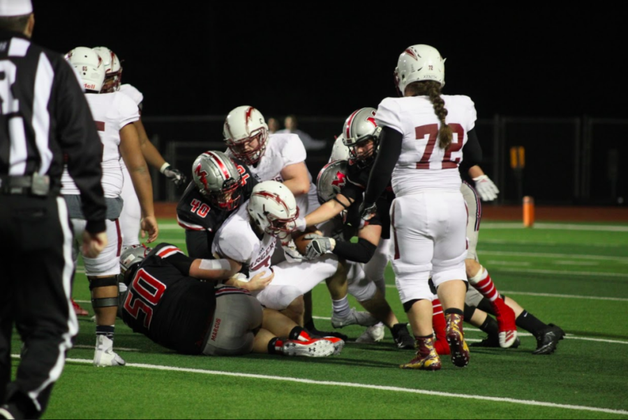 The Marauders tackle Keller Central players at last weeks game. The Marauders ended the game on top 34-7. 