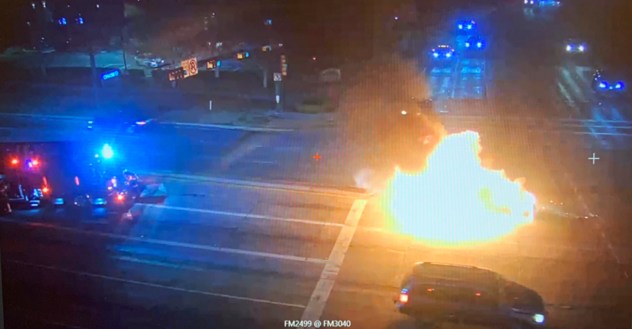 A+vehicle+caught+on+fire+early+in+the+morning+on+Nov.+27+at+the+intersection+between+2499+and+3040.+