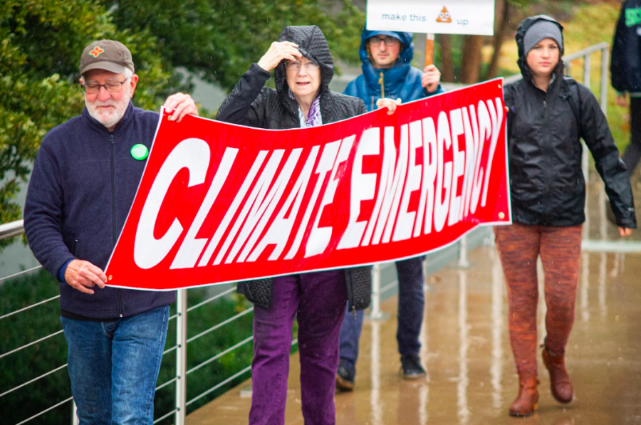 The Global Climate Strike, an environmental conservation organization, held a rally on Friday, Nov. 29 in order to let the government know they want climate action. 40 people attended, brought signs, and marched as a group up and down W. 7th  in the rain while shouting chants that encouraged activism. 
