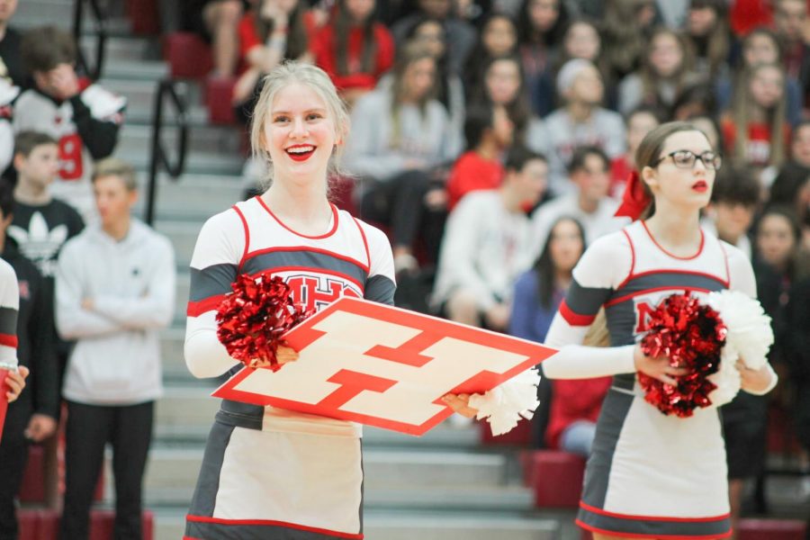 Senior Kaitlyn Reichenberger was part of the varsity team that placed second at nationals. She performed their nationals routine for the last time at their pep rally on Nov. 22.