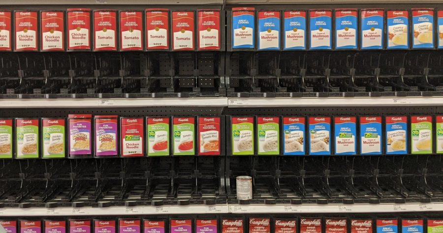 Only one can of soup remains on the shelf at the Flower Mound Target, which almost always had a wide variety of canned goods in stock less than a month ago. 