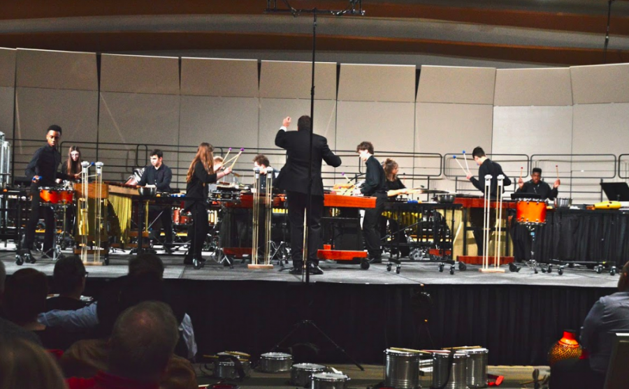 Percussion begins their concert on Feb. 13 at the Texas Music Educators Association convention with their first ensemble “Toccata” by Jacob Remmington. 