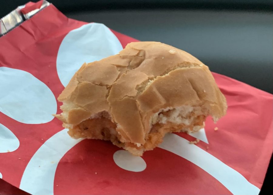 The Chick-fil-A spicy chicken sandwich was spicier than I can normally handle, but it was delicious. The restaurants famous lemonade helped reduce my pain. 