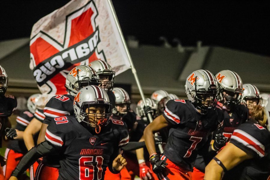 The Marauders take the field to play against Plano East last Friday. The Marauders ended the game on top 66-21. 