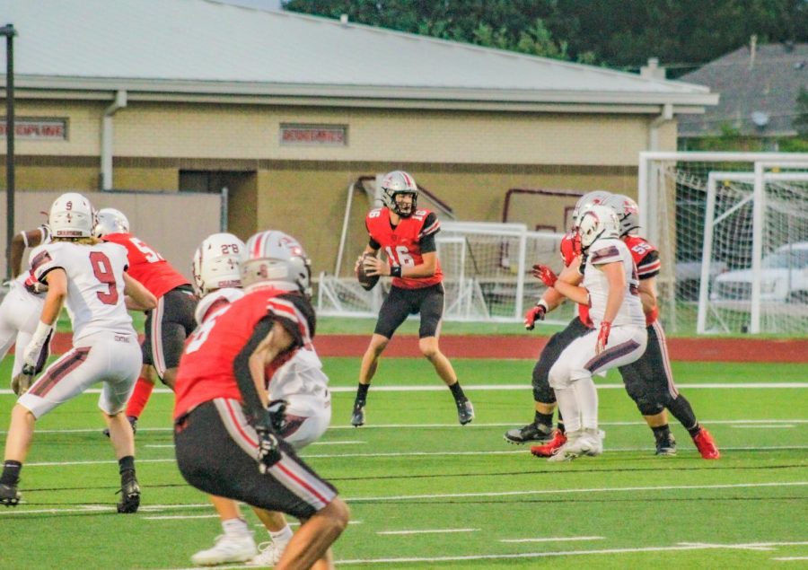 Senior Jaxxon Warren catches the snap in the game against Keller Central. The Marauders won  41-14.