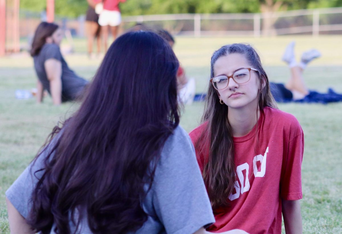 Megan Mefferd and Pamela Leon chat during Senior Sunset on April 17, 2025.